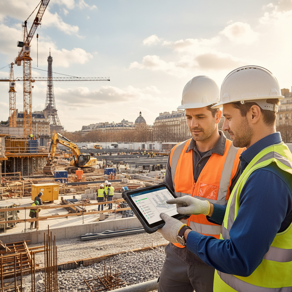 Vérification de la conformité sur un chantier à Paris.