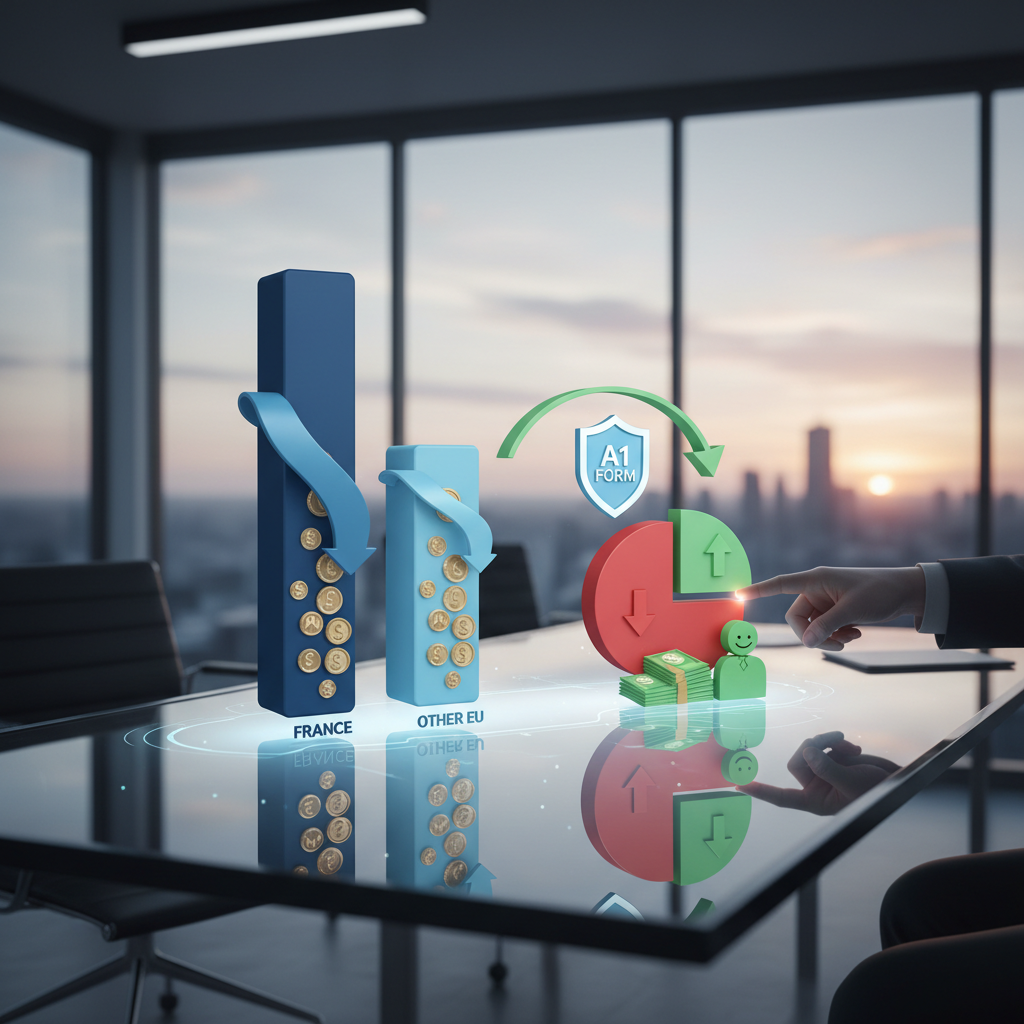 Infographie comparant les charges sociales et fiscales entre la France et l'Europe.