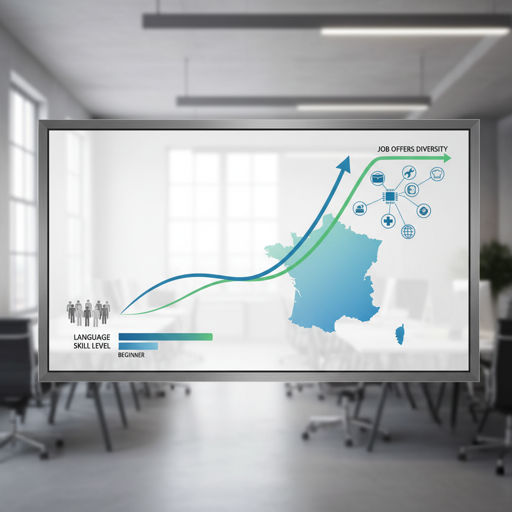 Graphique montrant le lien entre langue et offres d'emploi pour intérimaires.
