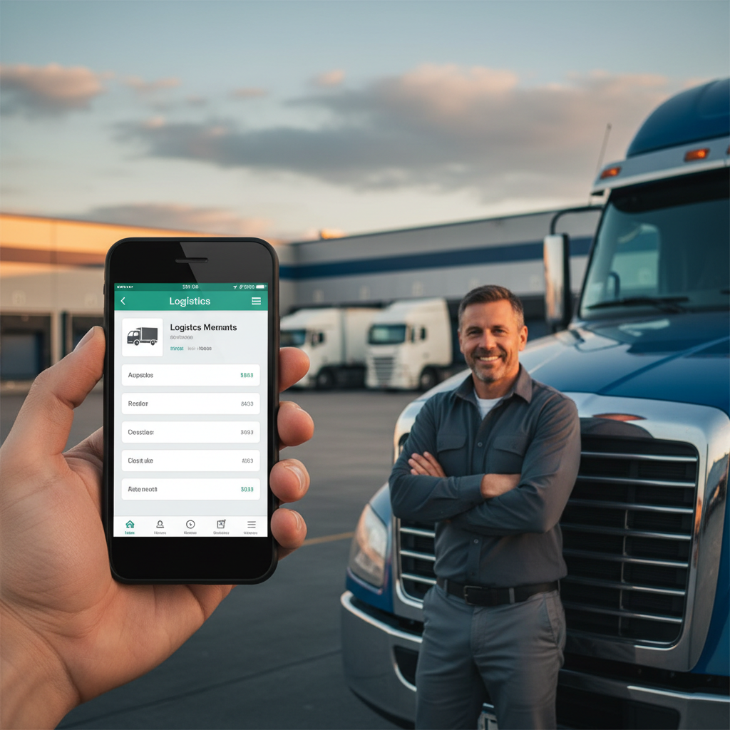 Application de recrutement : chauffeur poids lourd prêt pour la mission.