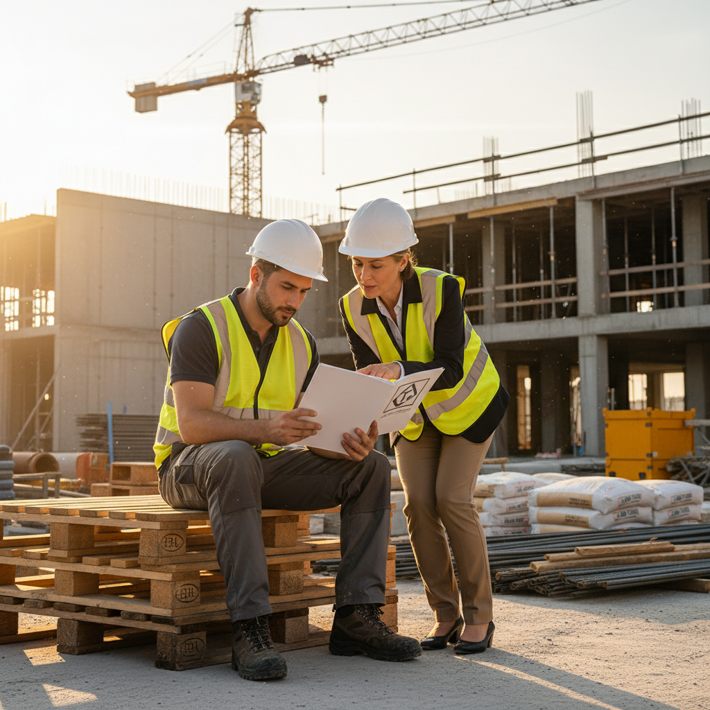 Ouvrier intérimaire lisant un livret de sécurité sur un chantier.