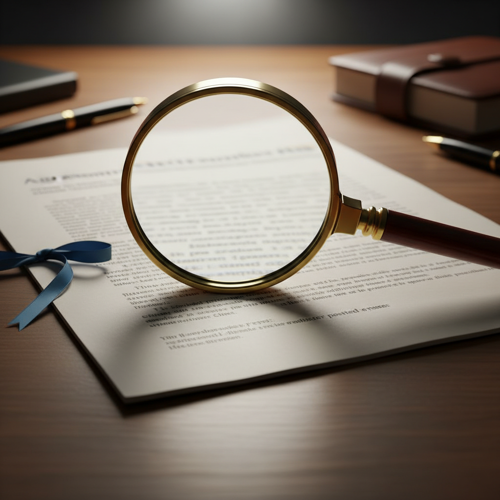 Loupe examinant un contrat de travail détaché pour vérifier la conformité.